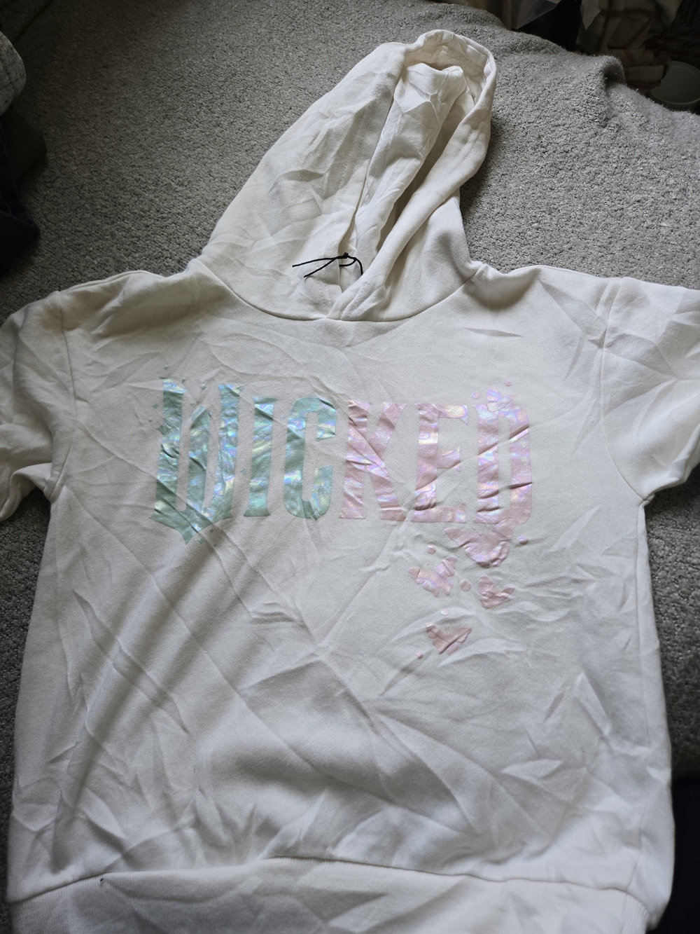 Kids Wicked White Hoodie Top with Iridescent 'Wicked' Graphic